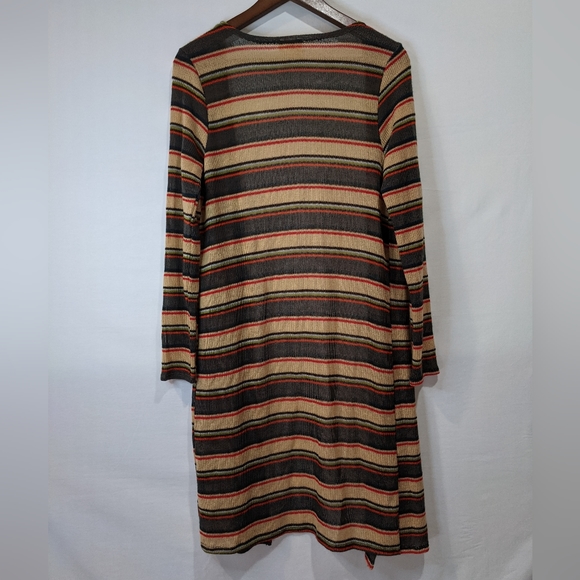 Live In the Moment Long Sheer Knit Duster Striped 70's Style Cardigan Size Small - Picture 7 of 9